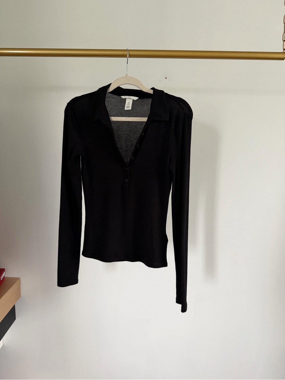 H&M Black Long-Sleeve Polo Knit Top